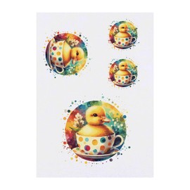 4 x 'Duckling In A Teacup' Temporary Tattoos - Water Resistant, Skin-Safe, Non-Toxic Transfers, Mixed Sizes (TO00073962)