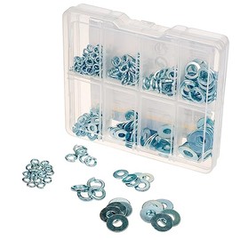 Invero 375 Piece Washers and Lock Washer Set with Compartment Box - Assorted Range of Galvanised Washers - M4 M5 M6 M8 Sizes - Ideal for Home DIY General Repairs