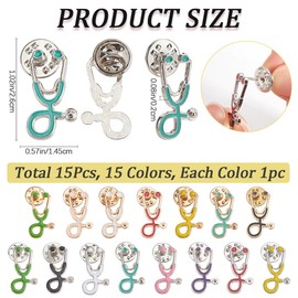 CRASPIRE 15Pcs Stethoscope Enamel Pin Medical Brooch Pin 15 Colors Echometer Doctor Colorful Clothing Bags Alloy Enamel Pins Lapels Decoration for Women Men Doctor Nurse Graduation Gifts