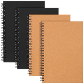 LABUK 4 Pack Lined Kraft Spiral Notebook, 160 Pages 5 x 8in Soft Cover Spiral Journals Notebooks, Kraft Paper for Gifts, Office, School Supplies