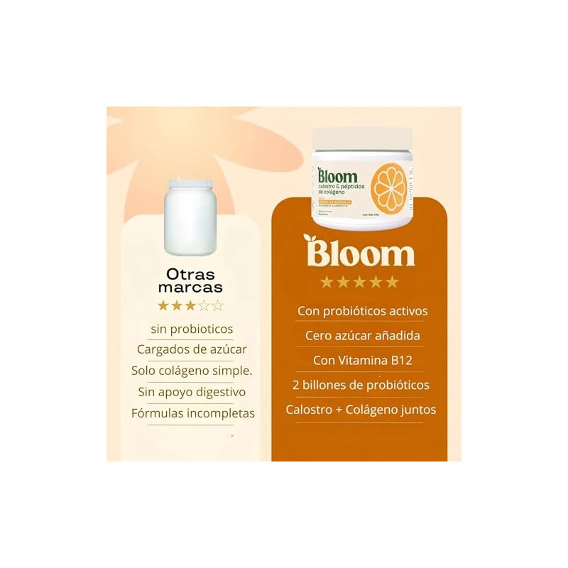 Bloom Calostro Y Péptidos De Colágeno Sabor Naranja 25 Porciones