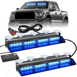 Nilight 32LED Blue Emergency Dash Strobe Lights with Controller Suction Cups Warning Hazard Interior Front/Rear Windshield Deck Split Light Bar for Trucks Construction Vehicles