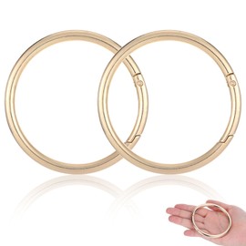 2 Stück Karabiner Rund, Karabinerhaken Groß, Schlüsselring Groß, Karabiner Ring, Schlüsselring Karabiner Edelstahl, 75 mm Außendurchmesser für Schlüsselanhänger, Taschen, DIY Basteln (Gold)