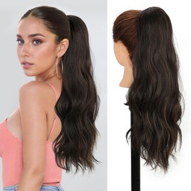 Imierfa Curly Ponytail Extension for Black Women - 22 Inch Wavy Brown Ponytail Made of Soft High Temperature Fiber