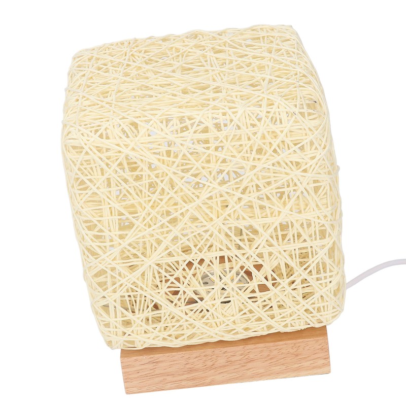Rattan Table Lamp with LED Bulb USB Powered Decorative Hand
