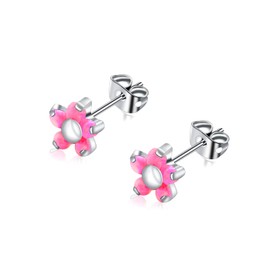 Titanium Opal Labret Flower Stud Earrings for Women Girls, Hypoallergenic Birthstone Opal Earrings for Sensitive Ears - Cartilage Lobe Earrings Jewellery, Titanium, Opal