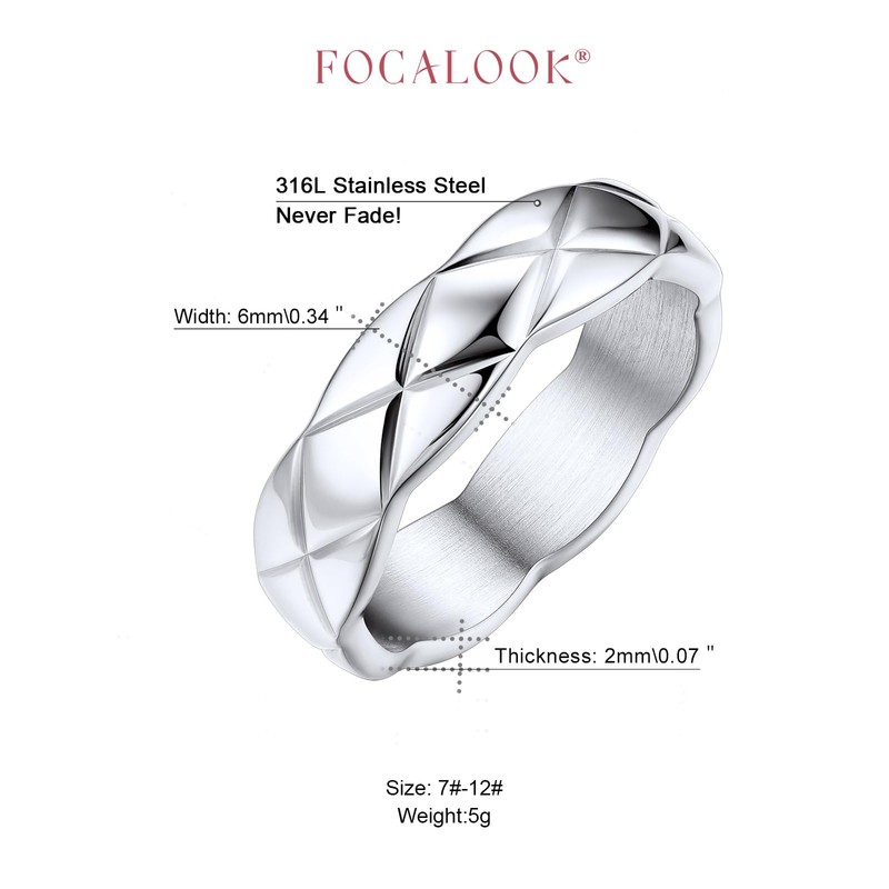FOCALOOK Chunky Rings for Women,Crush Wide Band Ring, Wide Stainless