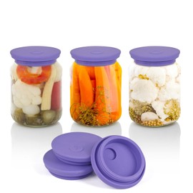 Kinggrand Kitchen Waterless Airlock Fermentation Lids Wide Mouth Mason Jars 3 Pack Silicone Fermenting Lids for Pickles, Kimchi, and Fermented Probiotic Food Purple (Jars Not Included)