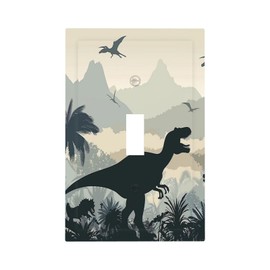 Ihsourgnitnem Decorative Light Switch Cover Prehistoric World Dinosaur Cartoon Fores 1 Gang Single Toggle Device Electrical Faceplate Switchplates Decorator Outlet Wall Plate for Kids Room Nursery