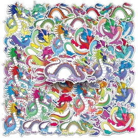 Chinese Dragon Stickers 50 Pack Vinyl Laptop Stickers,Waterproof Travel Map Stickers for Water Bottles,-Graffiti Stickers Pack for Teens Girls Kids Adults(Dragon Stickers)