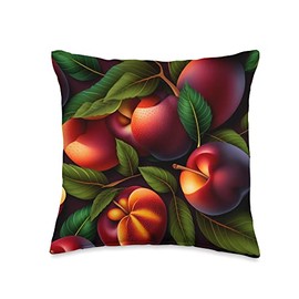 Cute Vintage Fruit Nectarines vegan Fruitarian Funny Nectarine Fruit Lover Gardening Veggies Art Men Women Throw Pillow, 16x16, Multicolor