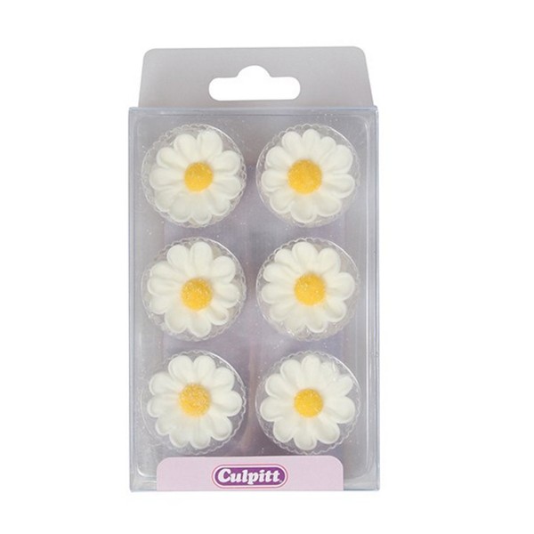 Culpitt Sugar Daisies, Delightful Sugar Decorations for Easter Cakes and Cupcakes, White - Pack of 12