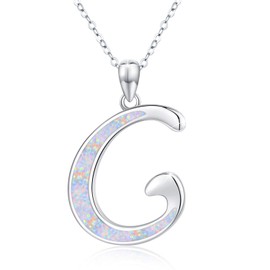 Cuoka Initial G Necklace, 925 Sterling Silver Monogram Letter Pendant with Created Opal, A-Z Alphabet Necklace, Initial Jewelry Gifts for Women Girlfriend