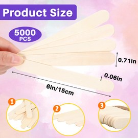 Sintuff 5000 Pcs Jumbo Craft Sticks Bulk for Classroom DIY Project 6 Inch Wooden Large Wax Sticks, Ice Cream, Tongue Depressor, Lollipop Wood Craft(Wood Color)