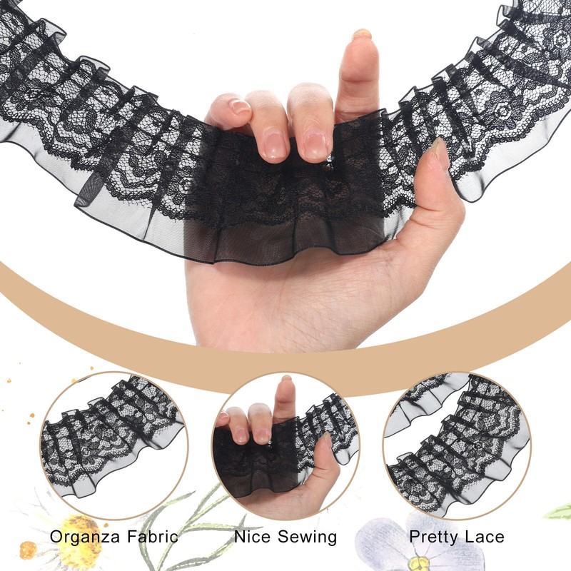 5.5Yards Double-Layer Pleated Chiffon Lace Trim Ruffle Trim Lace Ribbon