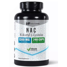 Healthfare N-Acetyl L-Cysteine (NAC) 1300mg | Max Strength 240 Veg Capsules | Antioxidant, Detox, Immune & Respiratory Support