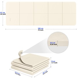 READAEER Foldable Yoga Mat for Travel Folding Yoga Mat 6mm Thick with Carrying Bag, Non-Slip TPE Exercise Pilates Mat for 72" L x 24" W x 0.24 Inch (Beige)