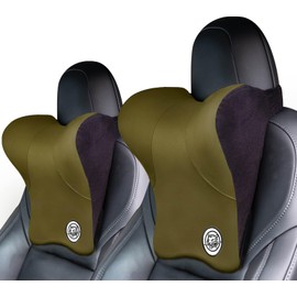 TKLoop Car Neck Pillow for Driving Seat Car Headrest Pillow with Flexible Strap, 100% Memory Foam Neck Support Pillow for Car, Office Chair Dark Green Pack of 2