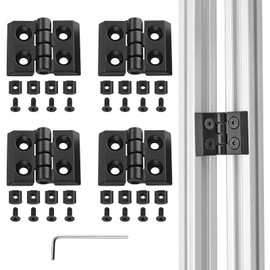 JiGiU 4pcs Hinge M4 for 2020 Aluminium Profile Slot 6 mm Folding Hinge Zinc Alloy Flexible Hinge Including Slot Nut Screws Aluminium Profile Hinge Swivel Band for DIY 3D Printer (Black)