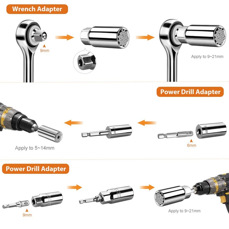 Arrinew Universal Socket Set, 9-21mm and 5-14mm Socket with Wrench