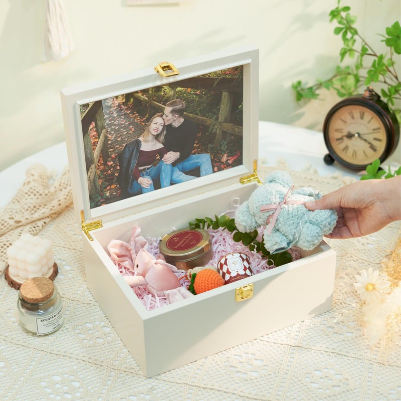 Larger Wooden Memory Keepsake Boxes With Hinged Lids and a