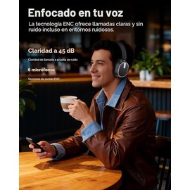 Auriculares híbridos con cancelación activa de ruido, auriculares Bluetooth sobre la oreja de 120 horas de reproducción, auriculares inalámbricos Blue