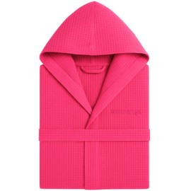 o-day Honeycomb Bathrobe for Men and Women Cotton Bathrobe with Hood, Pockets and Belt, Lightweight and Travel S-XXXL, Model 6 - Fuchsia, M