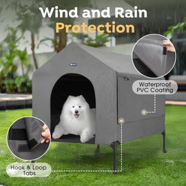 Veehoo Dog House, 2-in-1 Small Elevated Cot Dog Bed Dog House Outdoor Indoor Weatherproof, Cozy Outside Dog Shade Dog Tent, Three-Sided Breathable Mesh Windows and Sunshades, CWC2435CP