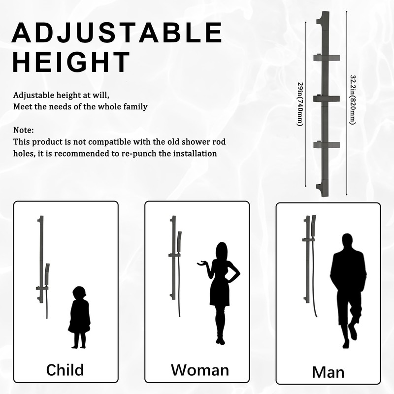 BEIYI Matte Black Hand Shower with Slide Bar High Pressure
