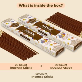 Musk Incense Sticks - Total 40 Insence-Sticks - Dual Pack of 20 Insense - Inciensos - Inscents - Natural Non Toxic Ingredients - Incents - Incence - Inscense - Insents