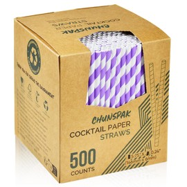 Chunspak Small Purple Paper Cocktail Straws, 5.75 inch, 500 counts, Disposable Short Sipping & Stirring Straws - Biodegradable