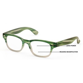 V.W.E. Women Men Rectangular Progressive Clear Lens Reading Glasses - No Line or Bubble - Zero Power on Top Reader (Green, 1.00, x)