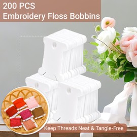 Penbin 200 PCS Embroidery Floss Bobbins Plastic Thread Organizer for Cross Stitch & Sewing, White Sewing Machine Bobbins, Durable & Portable Needlework Storage for Crafters