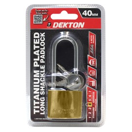 DEKTON DT70137 40MM Long Shackle Titanium Plated Iron Padlock, Bronze