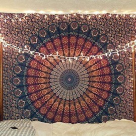 Marubhumi Indian Mandala Tapestry, Indian Hippie Hippy Wall Hanging, Bohemian Twin Wall Hanging Tapestries, Bedspread Beach Tapestry Red Blue, Medium 50x60 Inch