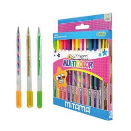 Mitama Glitter Fluo Rainbow Gel Pen - 13 Piece Case - 5 Glitter Colours, 5 Neon & 3 Rainbow Colours, 1mm Tip with Flowing Gel Ink