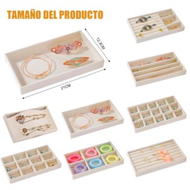 Caja de Almacenamiento de Joyería, Bandeja de Joyería de Terciopelo, Multifuncionales Caja Para Cajones, Bandejas Apilables, Para Collares, Aretes, Pulseras, Anillos