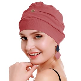 osvyo - Turbantes de algodón para mujer con quimioterapia para el cabello con cáncer, gorro de algodón ligero y sellado, Algodón Rojo Rust, One Size