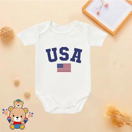 RETKCUL USA Flag Bodysuit, Baby's First Christmas Outfit, Newborn Christmas Outfits, Fashion American Clothes, Toddler Cotton Short-Sleeve Rompers (White, 0-3 Month)