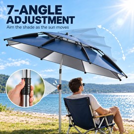 UPF 50+ Fishing Umbrella, Adjustable Tilting Outdoor Sunshade with Ventilated Waterproof Canopy and Carry Bag