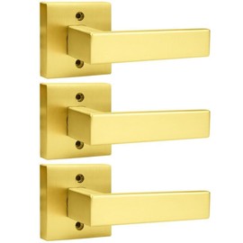 Probrico Brushed Gold Dummy Door Handle Interior Door Levers Square Single Non-Turning Satin Brass Door Handles Hardware for French Door, 3 Pack