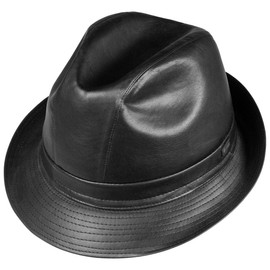 Lipodo Ski Leather Hat (Trilby Hat) Faux Leather – Men's Hat in Leather Look – Rain Hat Made of Imitation Leather – Fabric Hat, black