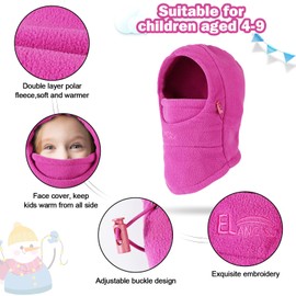 AYPOW Kids Winter Thermal Fleece Balaclava, Multifunctional Windproof Adjustable Face Cover Ski Mask, Warm Fleece Hat Cap Hood Neck Warmer Scarf for 4-9 Boys Girls Cycling Skating Hiking Outdoor Sport