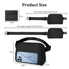 Dexspoeny Unisex Belt Bag,Everywhere Fanny Pack for Women with Adjustable Strap,Crossbody Bags Fanny Pack with Card Bag for Workout Running Traveling Hiking (Black)