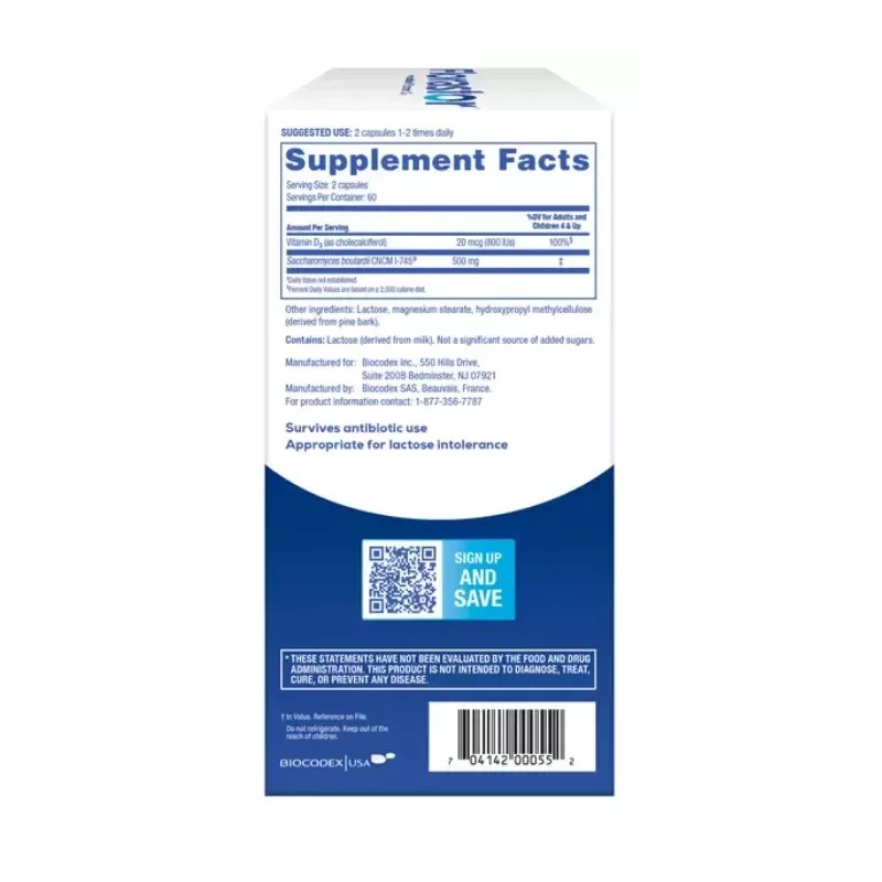 Florastor Daily Probiotic with Vitamin D3, 120 Vegetarian Capsules