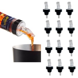 Nola Hut Plastic Free Flow Black Liquor Pourer, bar cart alcohol bottles accessories, liquor bottle pour spout, booze shot pourer dispenser Pack of 12 (Clear white)