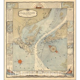 Historic Map : Columbia River Entrance, The Wrecks and a Marine History of its Development. 1936 - Vintage Wall Art - 22in x 24in