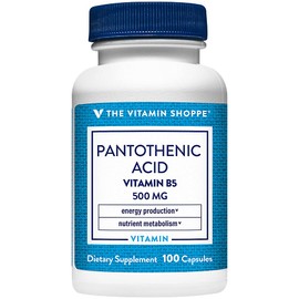 The Vitamin Shoppe Pantothenic Acid 500MG, with Vitamin B5, Supports Energy Production & Hair, Skin, Nails, Once Daily (100 Capsules)