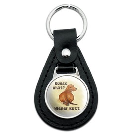 GRAPHICS & MORE Black Leather Guess What Wiener Dog Butt Dachshund Funny Keychain