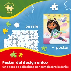 Trefl - 4-in-1 Puzzles: Gabby's Dollhouse, Il momento dei giochi del gattino - 4 x 88 pezzi - Poster esclusivo, set di quattro puzzle per bambini dai 5 anni in su